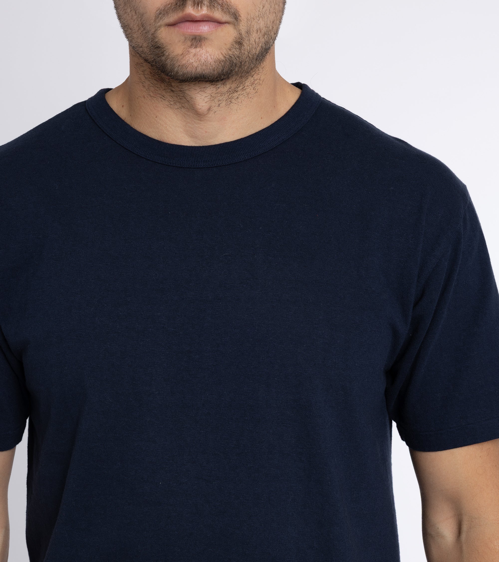 Sunray Sportswear Haleiwa short sleeve cotton t-shirt in dark navy, fabric detail.