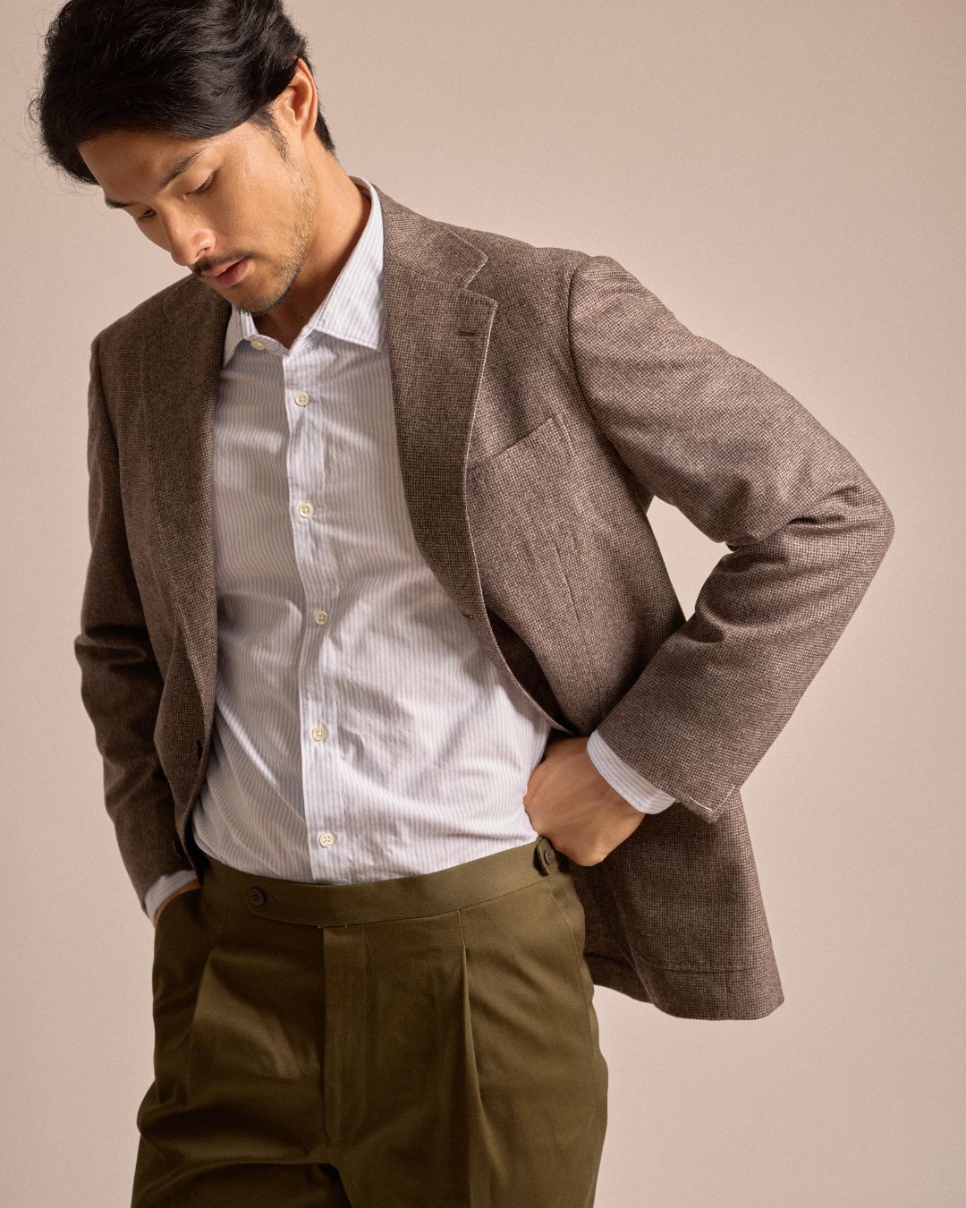 Echizenya for Trunk Heavy West Point Cotton Twill Chino Trousers: Olive