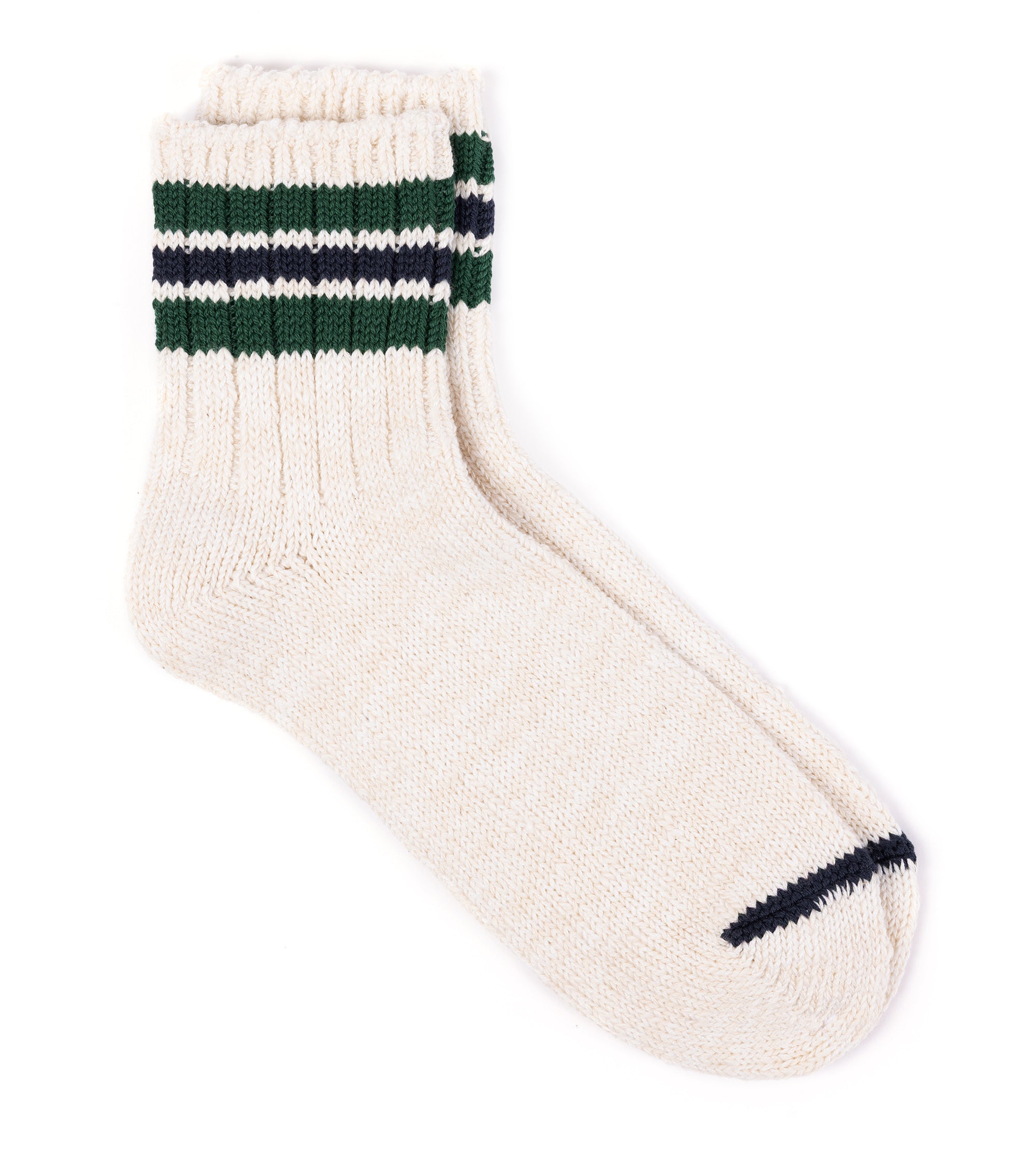 Anonymous Ism 3 Line Slub Q Socks: Ivory/Green/Blue