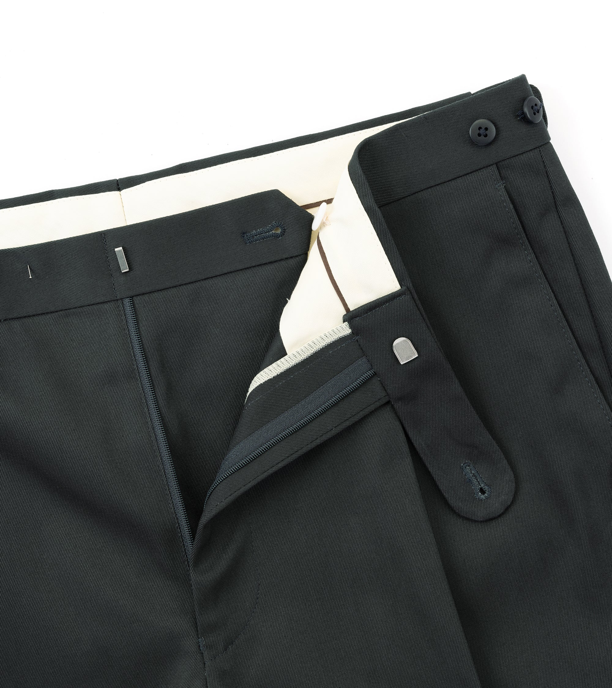 Echizenya for Trunk heavy chino trousers in navy, back view.