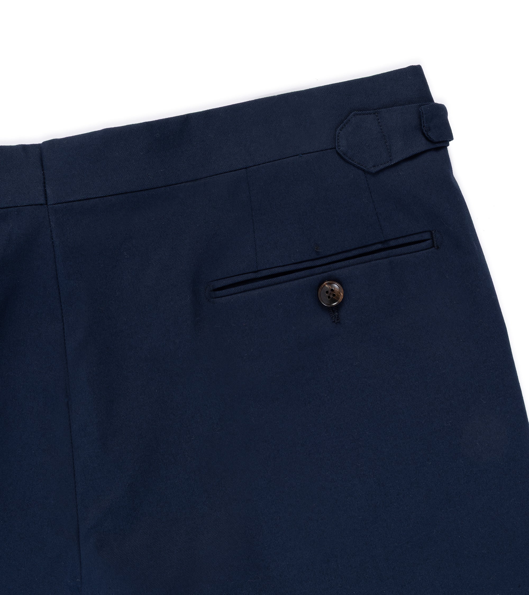 Trunk Walbrook cotton tailored trousers in navy, fabric detail.
