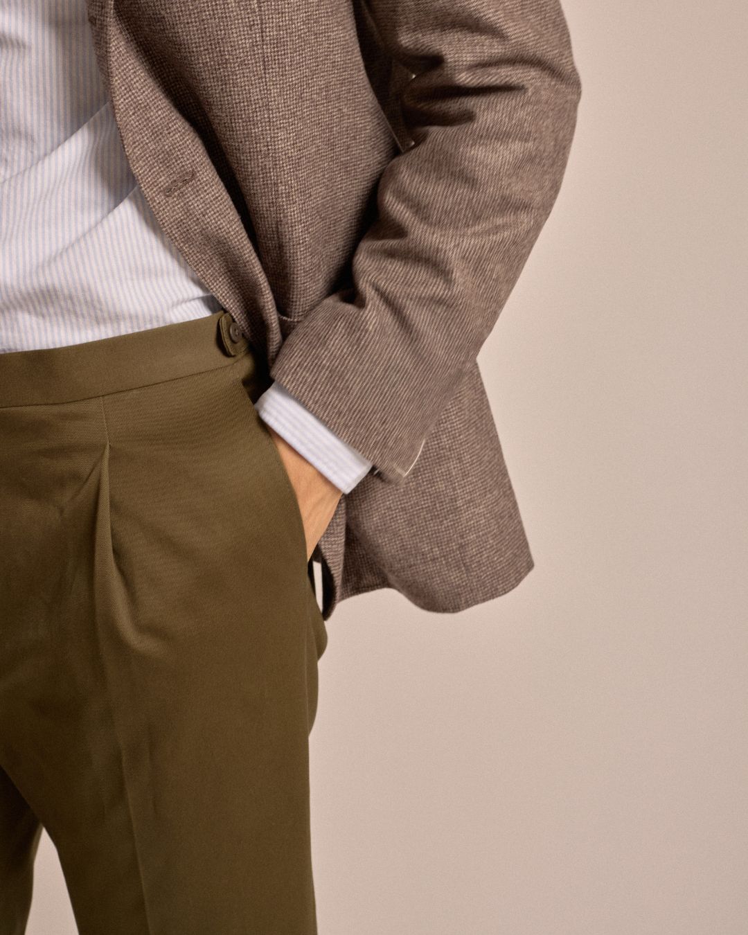 Echizenya for Trunk Heavy West Point Cotton Twill Chino Trousers: Olive
