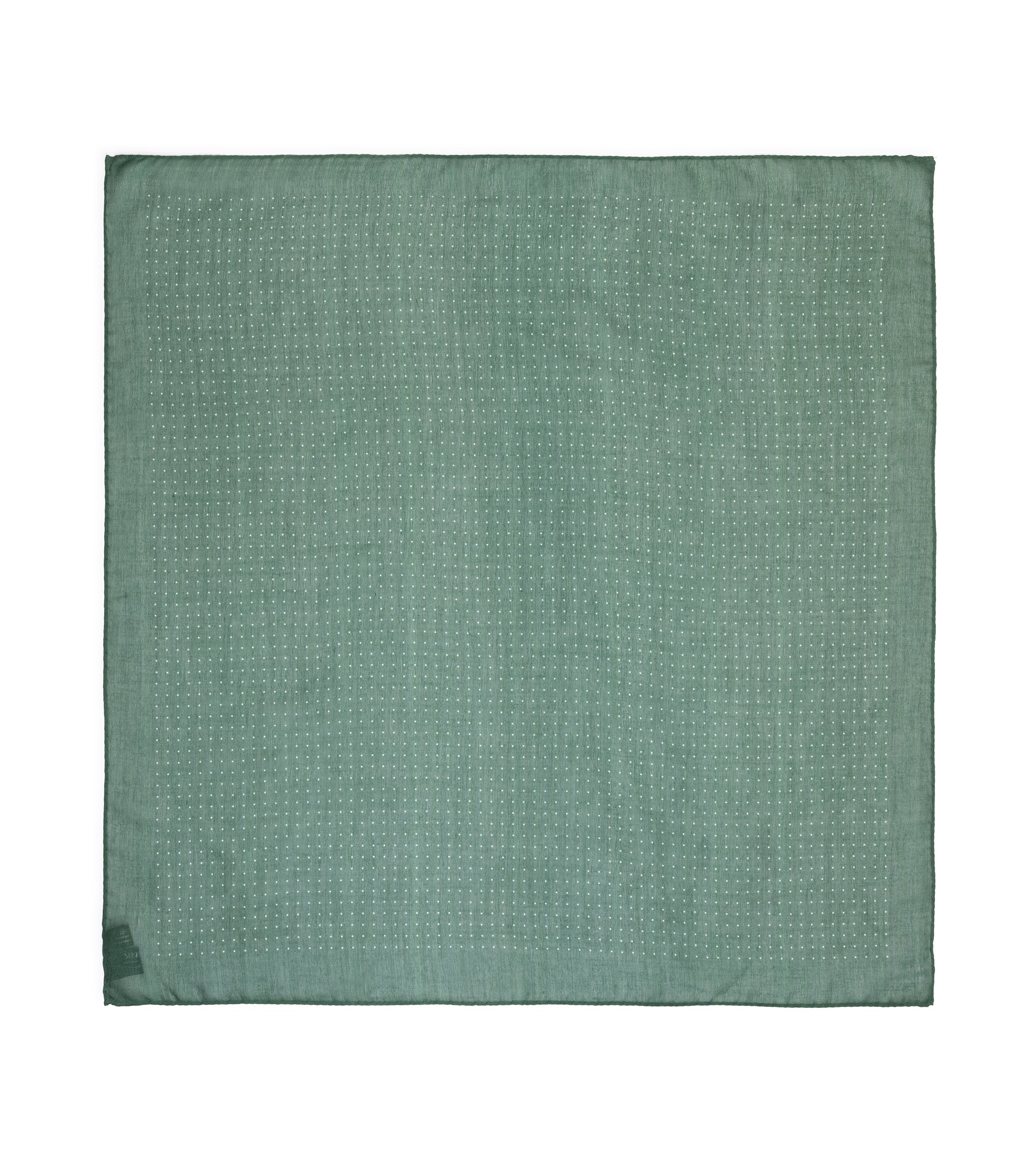 A square green pocket square with a subtle woven grid pattern, displayed flat against a solid white background.