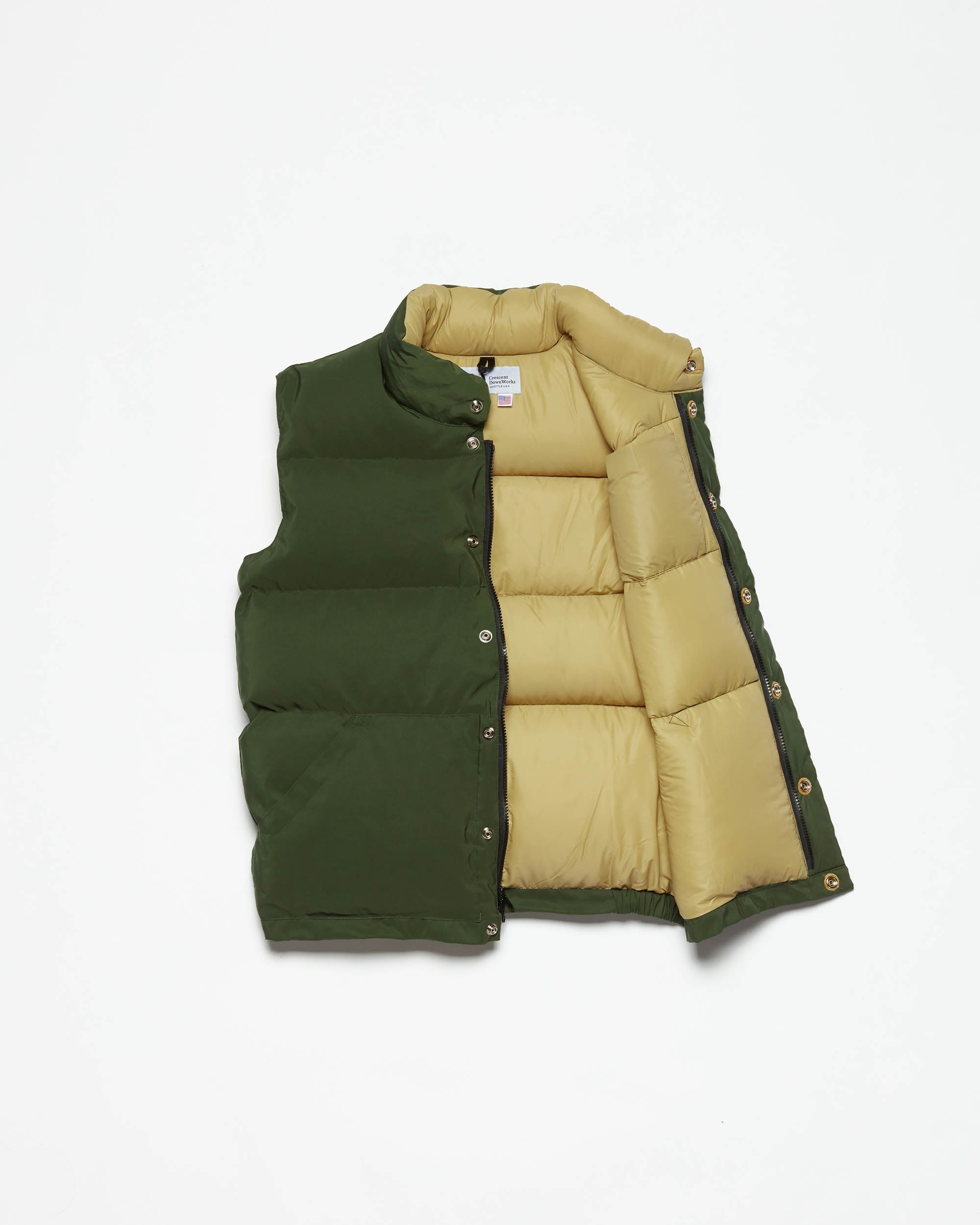 Crescent Down Works 60/40 Down Italian Vest: Olive