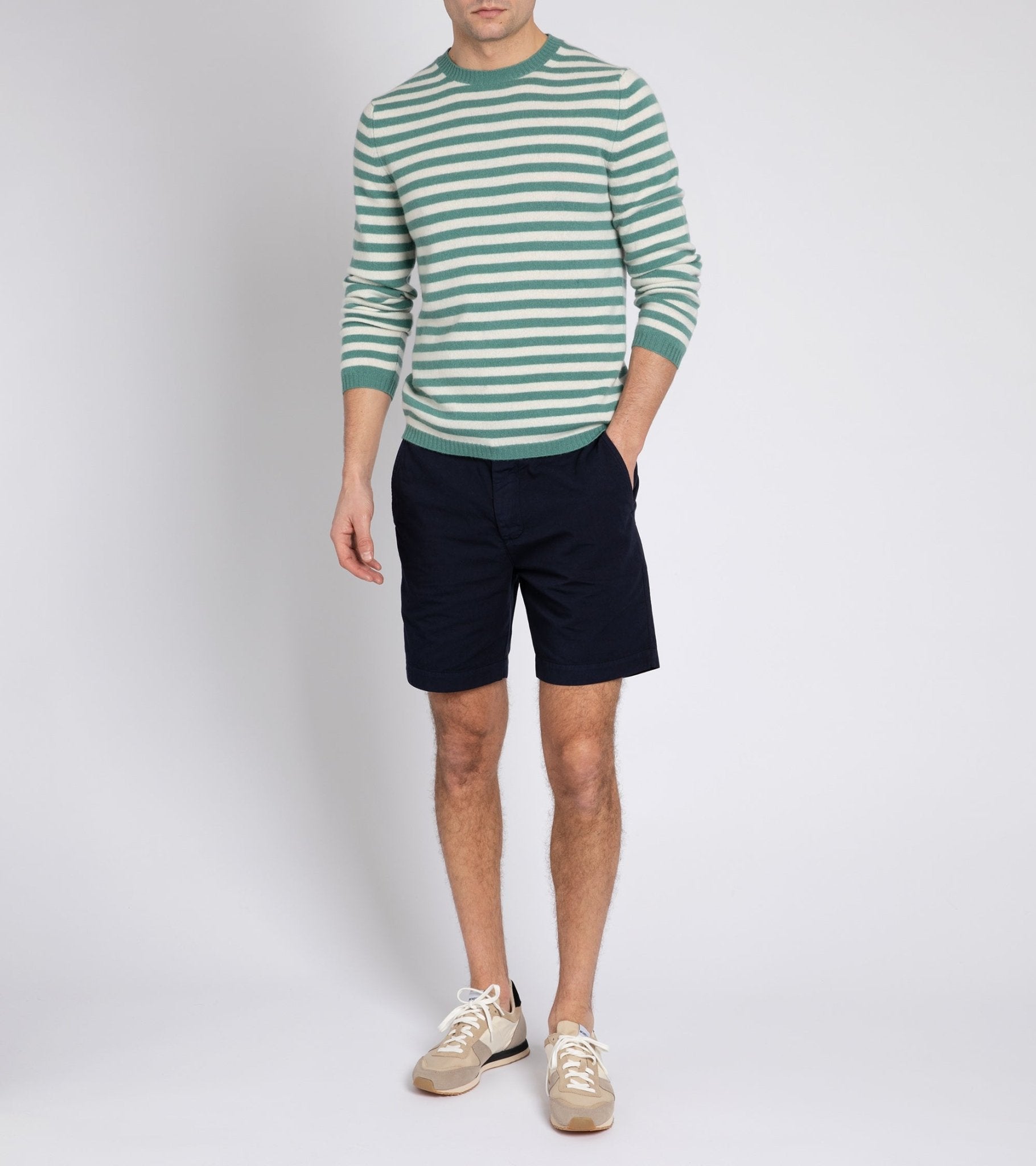 Fedeli Light Striped Cashmere Sweater: Green - Trunk Clothiers